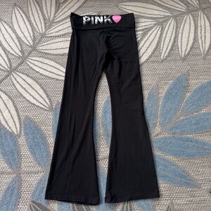 Victoria Secret Pink Originals Cotton Foldover Heart Sequin Flare Pants Size M